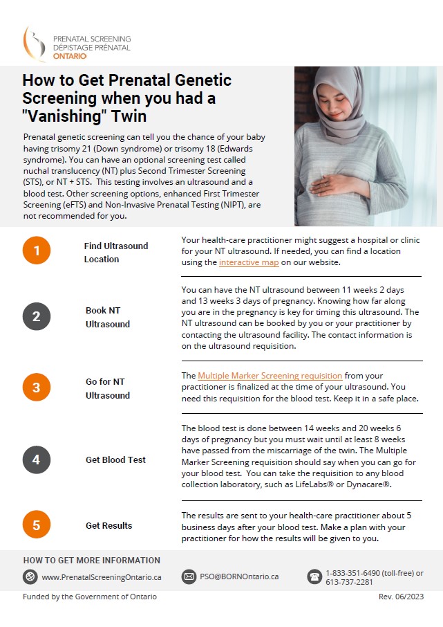 leaflet with instructions for how to order screening for vanishing twins