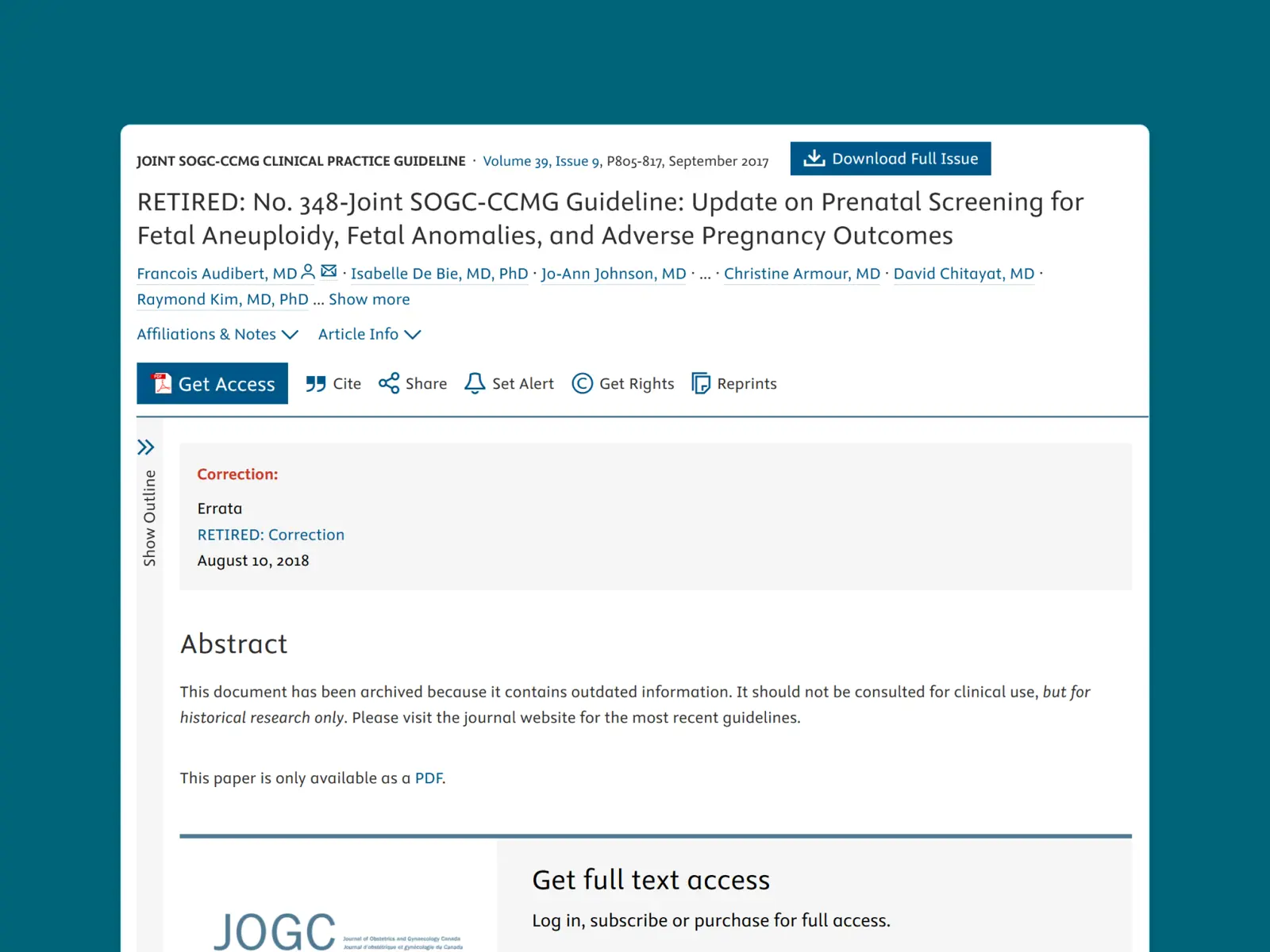 Society of Obstetricians and Gynecologists Joint SOGC-CCMG Guideline ...